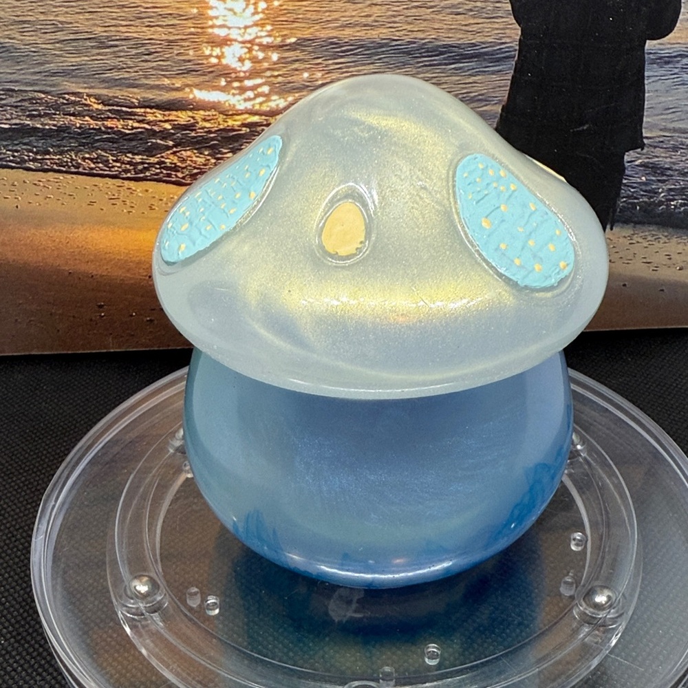 Blue and White Resin Mushroom Jar Decor - Picture 1 of 12